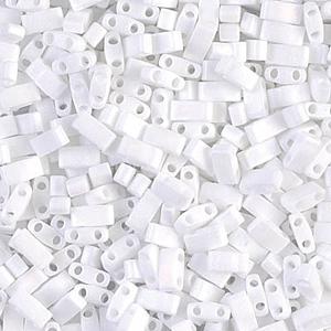 Half Tila Glass Beads Miyuki Unicorn Matte White AB TLH402FR bsd0551