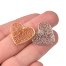 Lace FILIGREE HEART Charms, 2 of Gold or Silver, Dream Catcher Woven 21mm