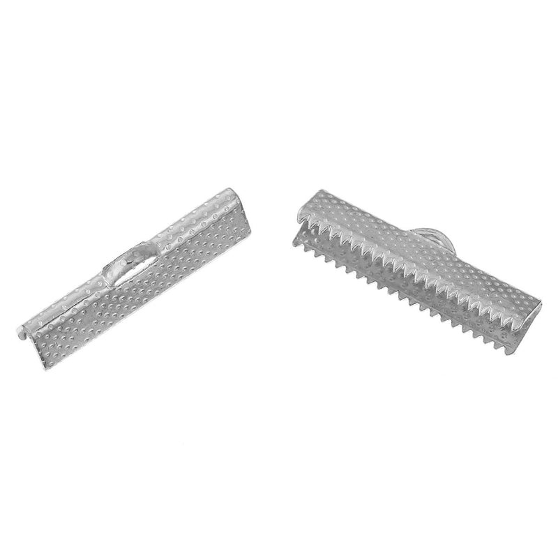 25 Silver Ribbon End Clamp Fasteners, 25mm long fcl0347