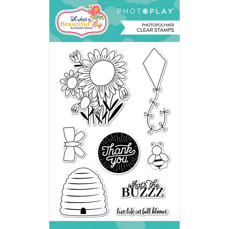 Beautiful Day Stamps by PhotoPlay - 8 Spring Summer Floral Flower Photopolymer Clear Stamps for Scrapbooking, junk journaling pap0025