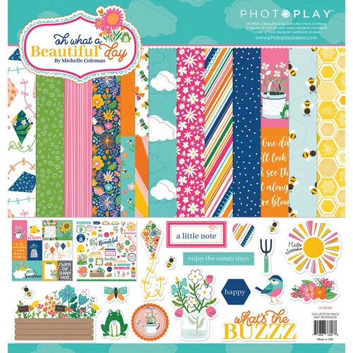 A Beautiful Day by PhotoPlay - 12x12" Pieces, Bright Paper Pack and Stickers for Scrapbooking, junk journaling pap0068