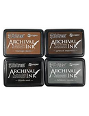 Neutrals Black Grey Brown Archival Ink™ Pad 4 Pack by Ranger, acid free permanent waterproof ink, 2x3" ink pad pap0051