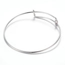 10 Silver Stainless Steel Bangle Charm Bracelet, adjustable size expands to fit medium to large wrist, thick 14 gauge, fin0707