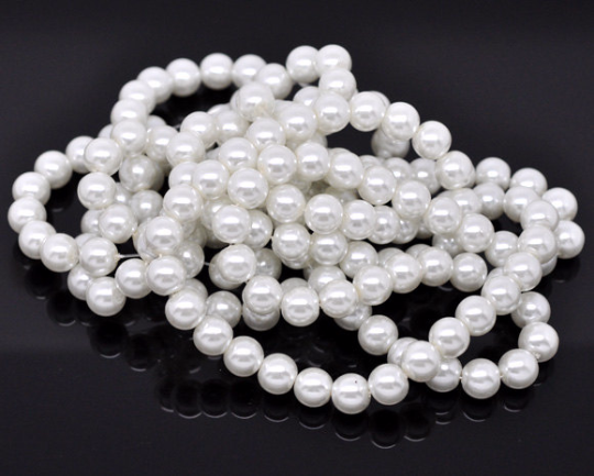 8mm WHITE Round Glass Pearl Beads, 50 beads, bgl0428