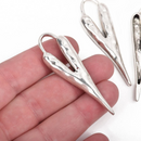 5 HEART Charm Pendants, hammered silver metal, stylized elongated heart, 60x18mm, 2-3/8" long chs2837