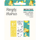 Washi Tape! Vintage Lemon Twist Adhesive by Simple Stories - 3 Rolls of Bright Ephemera Sticky Tape for Scrapbooking, junk journaling pap0041