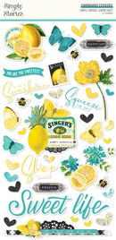 Vintage Lemon Twist Chipboard Stickers by Simple Stories - 41 Bright Ephemera Pieces for Scrapbooking, junk journaling pap0037