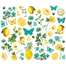 Simple Vintage Lemon Twist Floral Bits by Simple Stories - 41 Bright Vintage Cardstock Ephemera Pieces for Scrapbooking, junk journaling pap0029