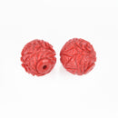 4 Carved Resin Flower Beads 15mm RED bac0191