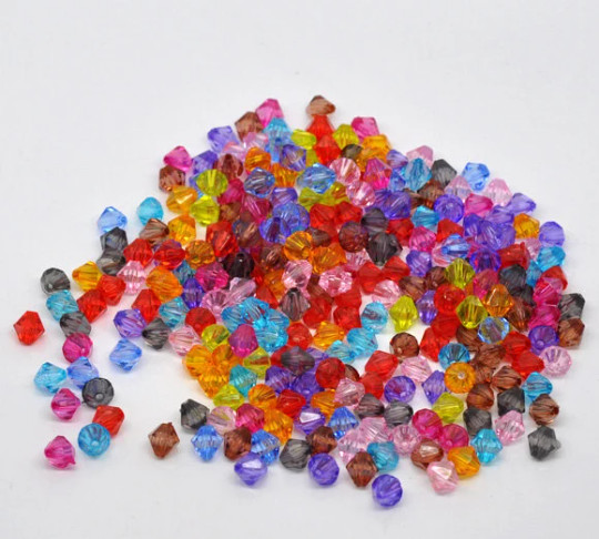 100 Acrylic BICONE Bright Mixed Colors Beads, 6mm  bac0254
