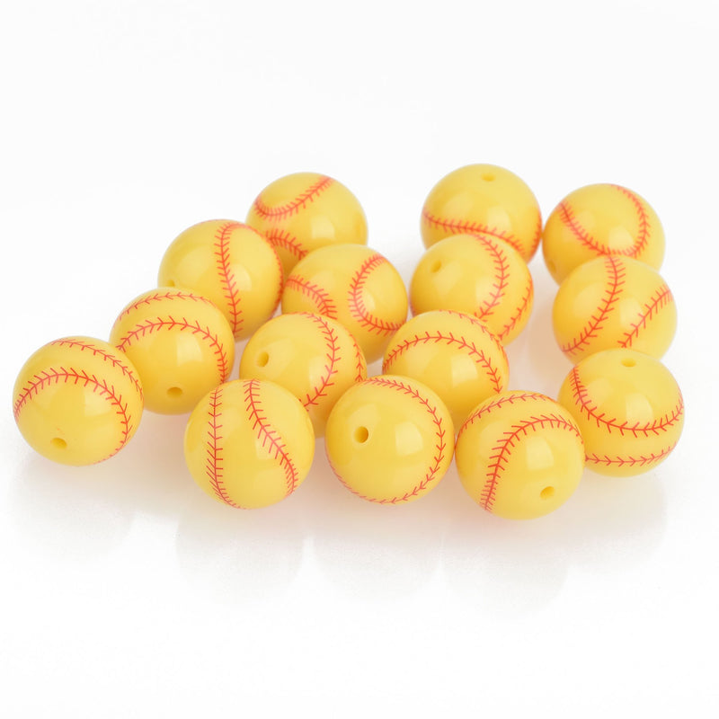 10 SOFTBALL Round Acrylic Beads yellow bubblegum beads 20mm bac0346