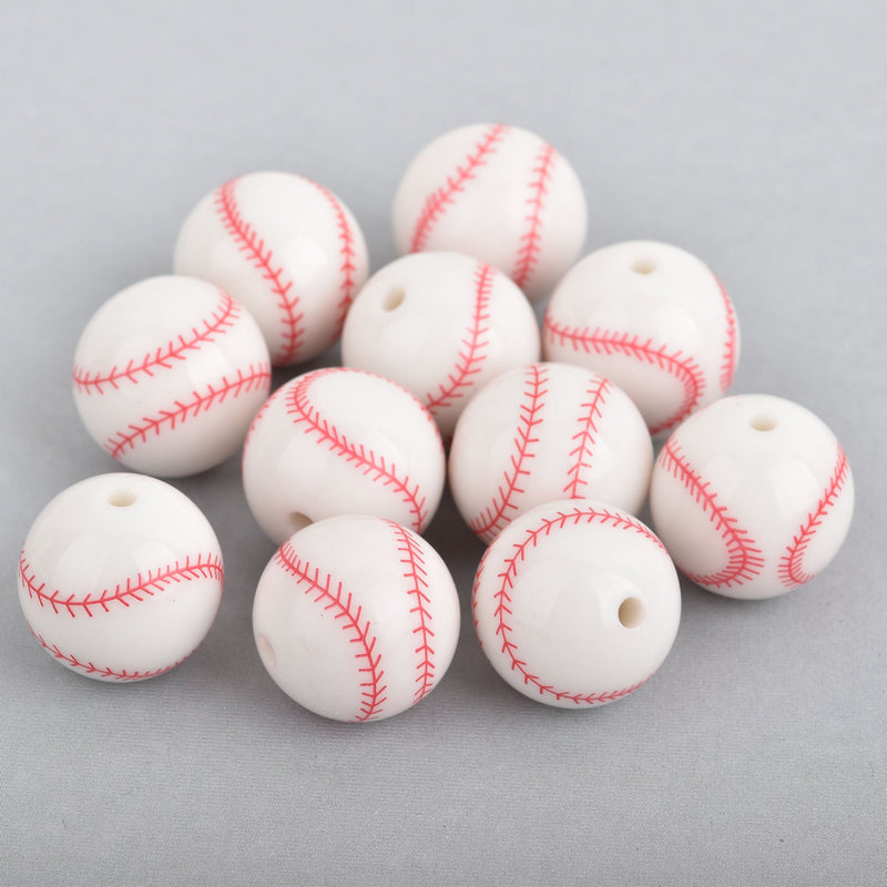 10 BASEBALL Round Acrylic Beads bubblegum beads 20mm bac0347