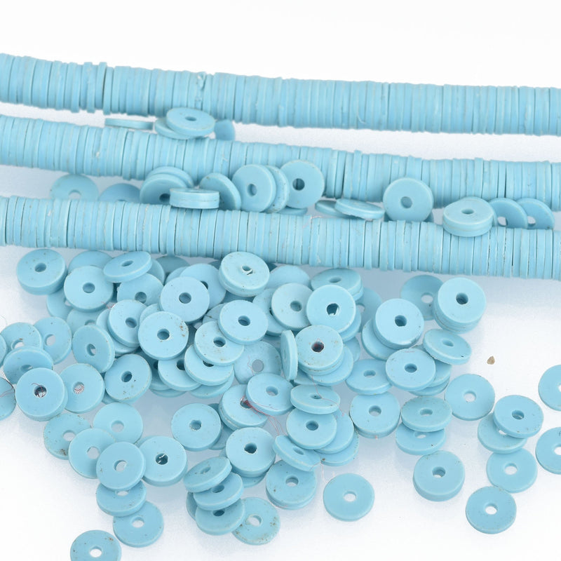 4mm Recycled Vinyl Beads TURQUOISE BLUE, 16" strand x550-575 beads bac0349