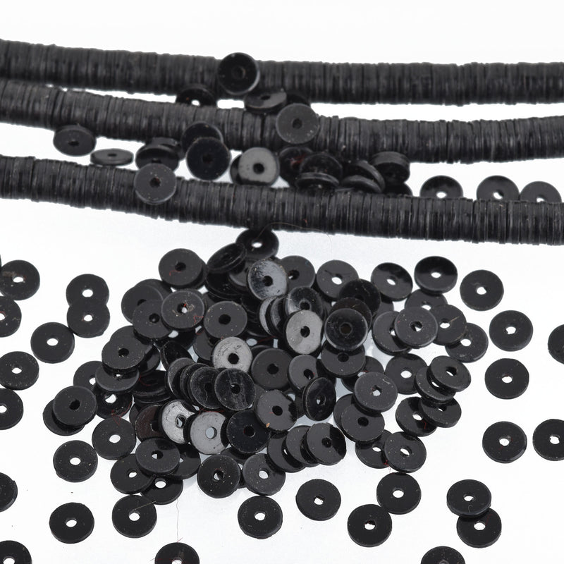 4mm Recycled Vinyl Beads BLACK 16" strand x550-575 beads bac0350