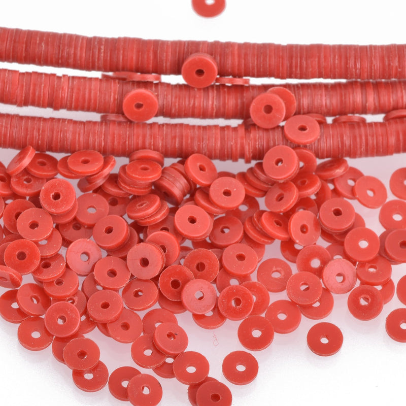 4mm Recycled Vinyl Beads RED 16" strand x550-575 beads bac0352