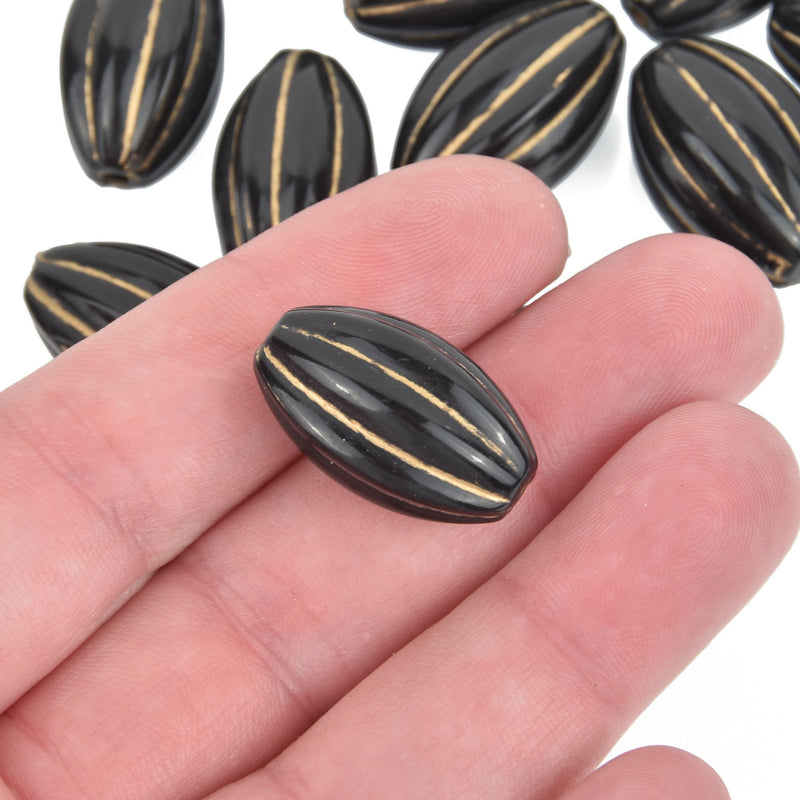 30 Black Oval Acrylic Beads 24mm bac0361