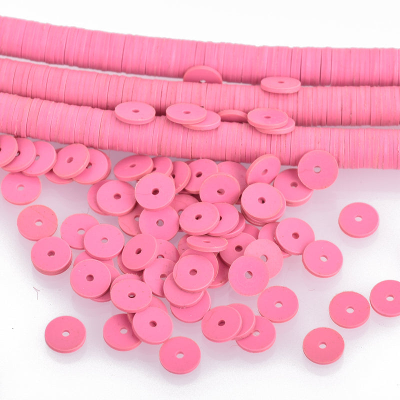 6mm Recycled Vinyl Beads PINK, 16" strand x550-575 beads bac0365