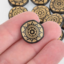 18mm Black Acrylic Coin Beads, Mandala Beads, x25, bac0370