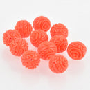4 Carved Resin Flower Beads 14mm Dark Coral bac0378