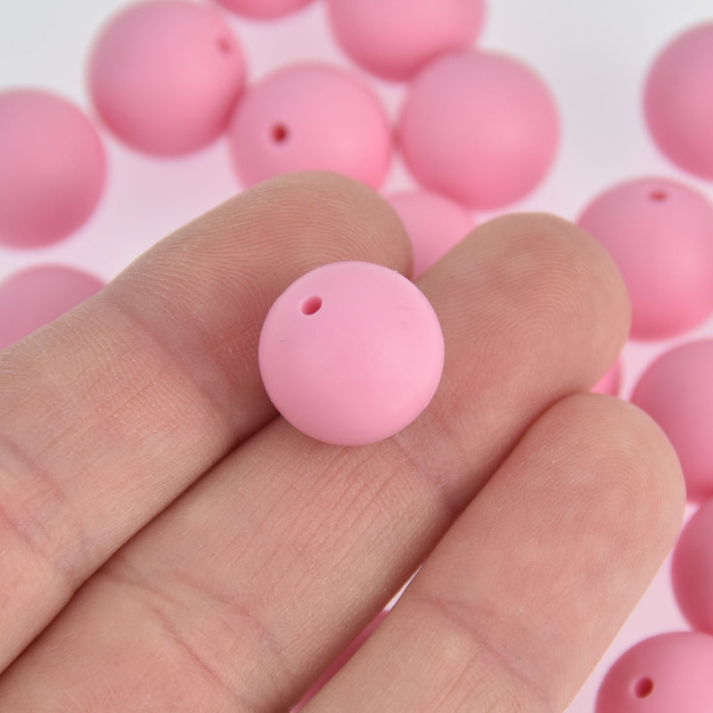 15mm Silicone Beads, Round Light Pink, x20 beads, bac0380