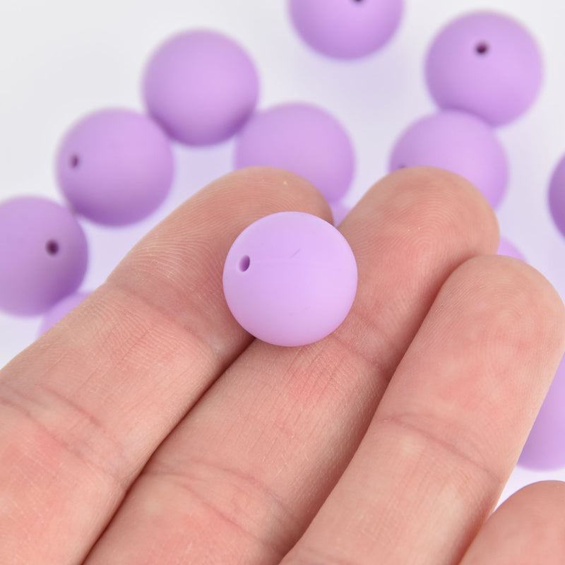 15mm Silicone Beads, Round Purple Lavender, x20 beads, bac0382