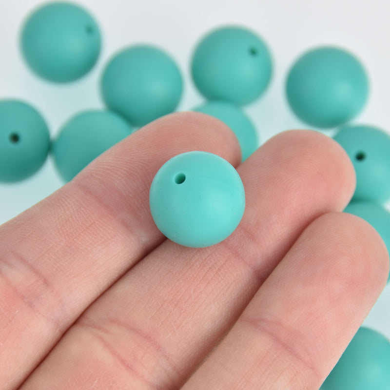 15mm Silicone Beads, Round Mint Green, x20 beads, bac0383