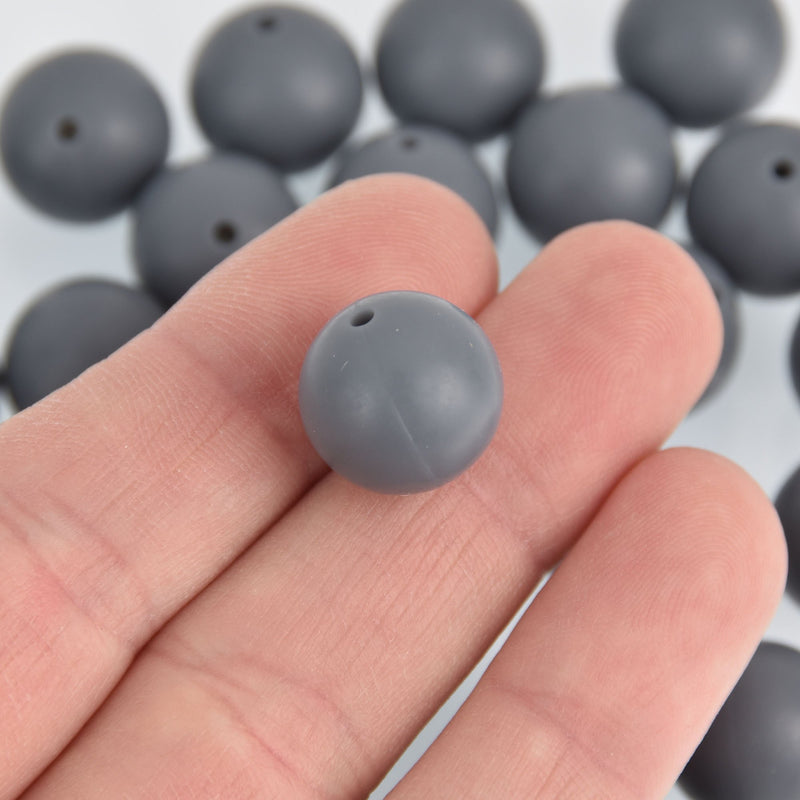 15mm Silicone Beads, Round Gray, x20 beads, bac0384