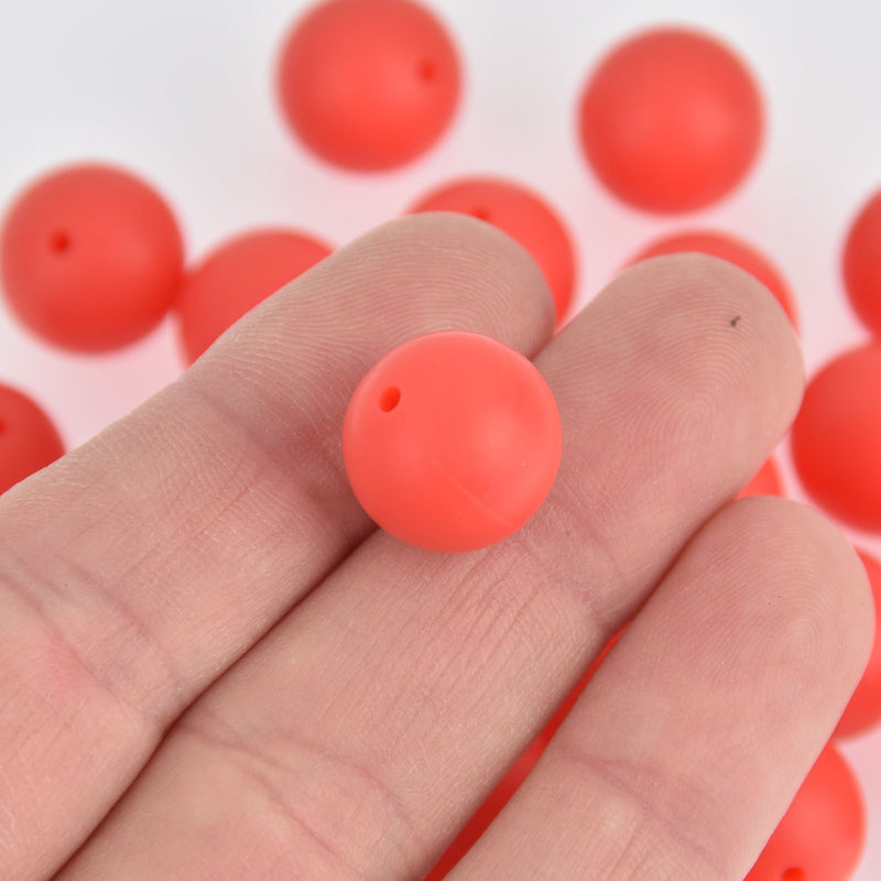 15mm Silicone Beads, Round Orange Coral, x20 beads, bac0385
