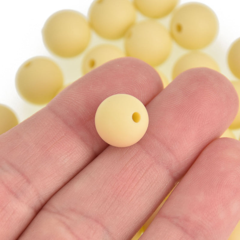 12mm Silicone Beads, Round Light Yellow, x20 beads, bac0388