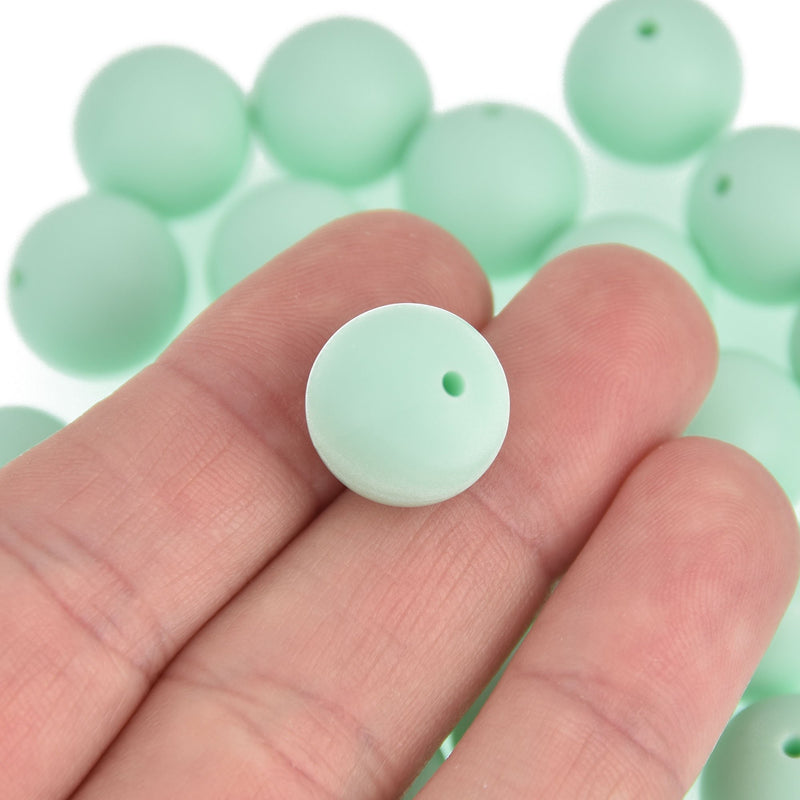 15mm Silicone Beads, Round Light Mint Green, x20 beads, bac0389