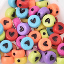 7mm Heart Beads, Multicolor Beads with Black Hearts, x50 acrylic beads bac0436