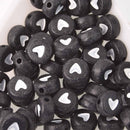 7mm Heart Beads, Black with White Hearts, x50 acrylic beads bac0437