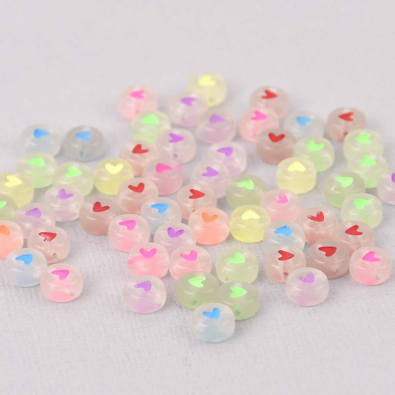 7mm Heart Beads, Glow in the Dark, x50 acrylic beads bac0438