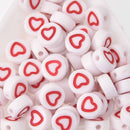 7mm Heart Beads, White with Red Heart, x50 acrylic beads bac0439