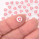 7mm Heart Beads, White with Red Heart, x50 acrylic beads bac0439