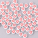 7mm Heart Beads, White with Red Heart, x50 acrylic beads bac0439