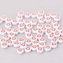 7mm Heart Beads, White with Red Heart, x50 acrylic beads bac0439