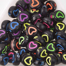 7mm Heart Beads, Black with Colored Hearts, x50 acrylic beads bac0440