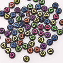 7mm Heart Beads, Black with Colored Hearts, x50 acrylic beads bac0440