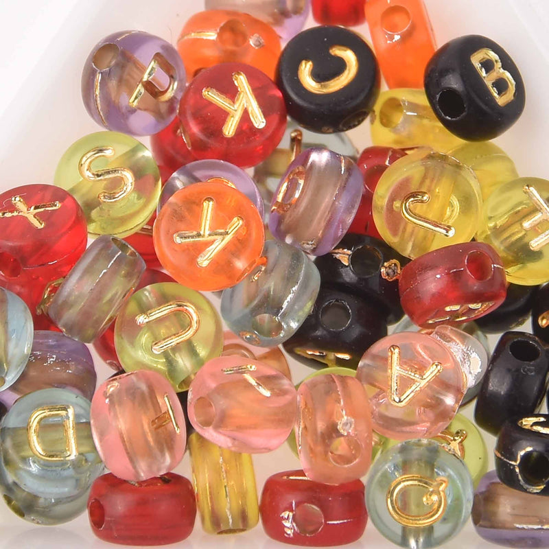 7mm Alphabet Coin Beads, Clear Glitter, x500 acrylic beads bac0441