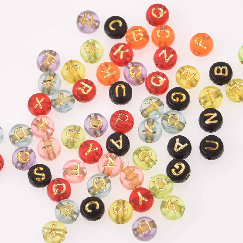 7mm Alphabet Coin Beads, Clear Glitter, x500 acrylic beads bac0441