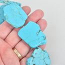 TURQUOISE BLUE HOWLITE Slab Shape Gemstone Beads, magnesite, about 1-1/2" to 1-3/4" full strand, about 10-11 beads, how0468