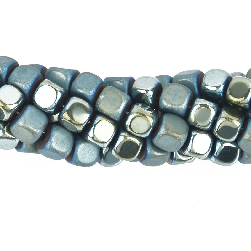 4mm Hematite Cube Beads, PEACOCK GREEN Gemstone full strand Gem0247
