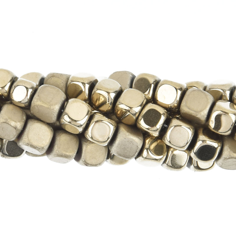 4mm Hematite Cube Beads, LIGHT GOLD Gemstone full strand Gem0246