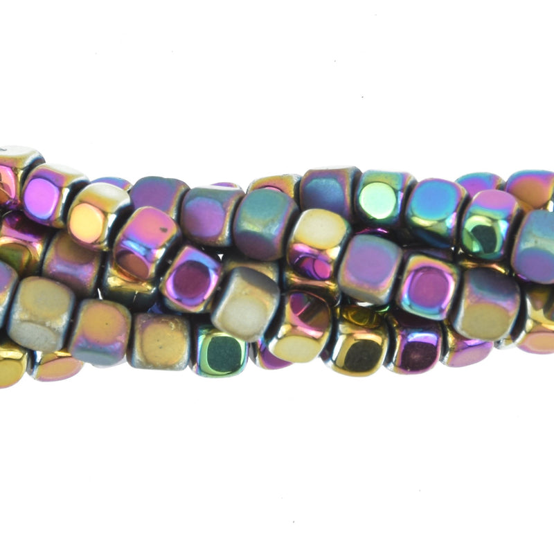 4mm Hematite Cube Beads, RAINBOW Gemstone full strand Gem0248