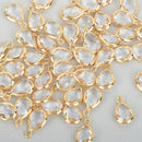10 Brass Crystal Drop Charms REAL GOLD PLATED Teardrop Crystal Dot Charms 12mm chs5240