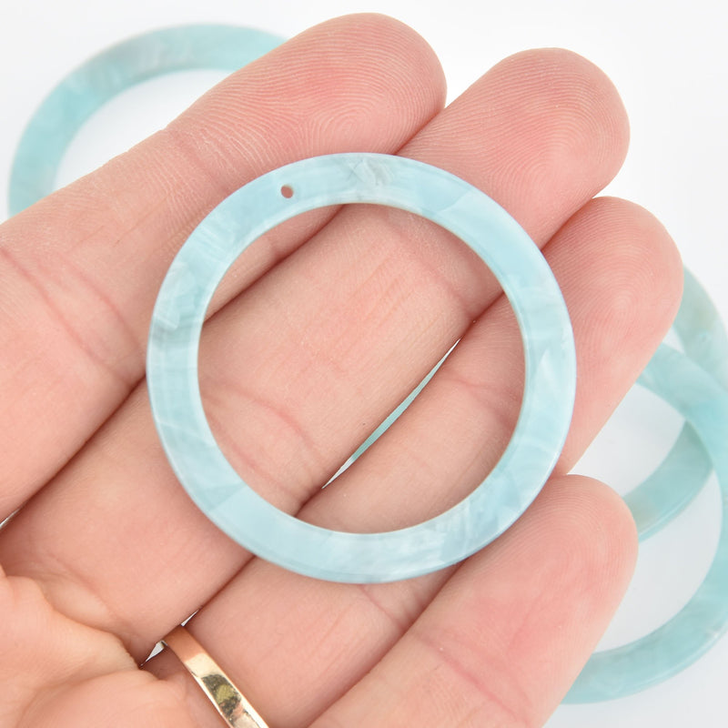 4 Acrylic Washer Ring Charms SKY BLUE Brown Terrazzo 1.5" chs5822