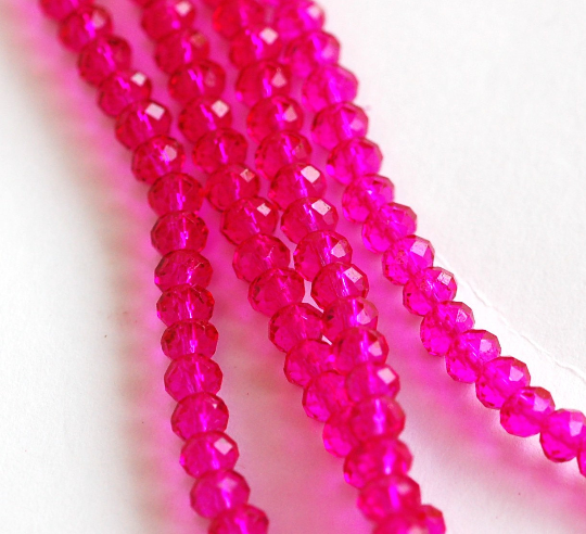 6mm Crystal Rondelle Beads  HOT PINK, full strand bgl0047