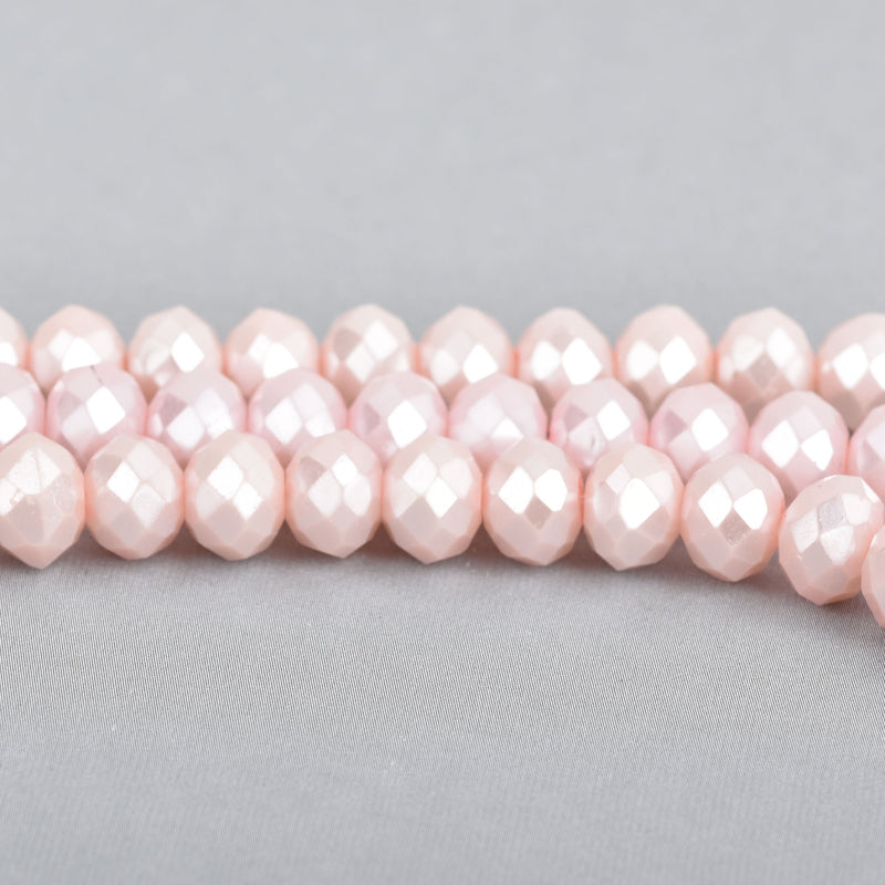 6mm Metallic Pearl LIGHT PASTEL PINK Crystal Glass Faceted Rondelle Beads x60 beads bgl0072