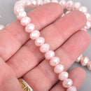 8mm Metallic Pearl LIGHT PASTEL PINK Crystal Glass Faceted Rondelle Beads x45 beads bgl0084